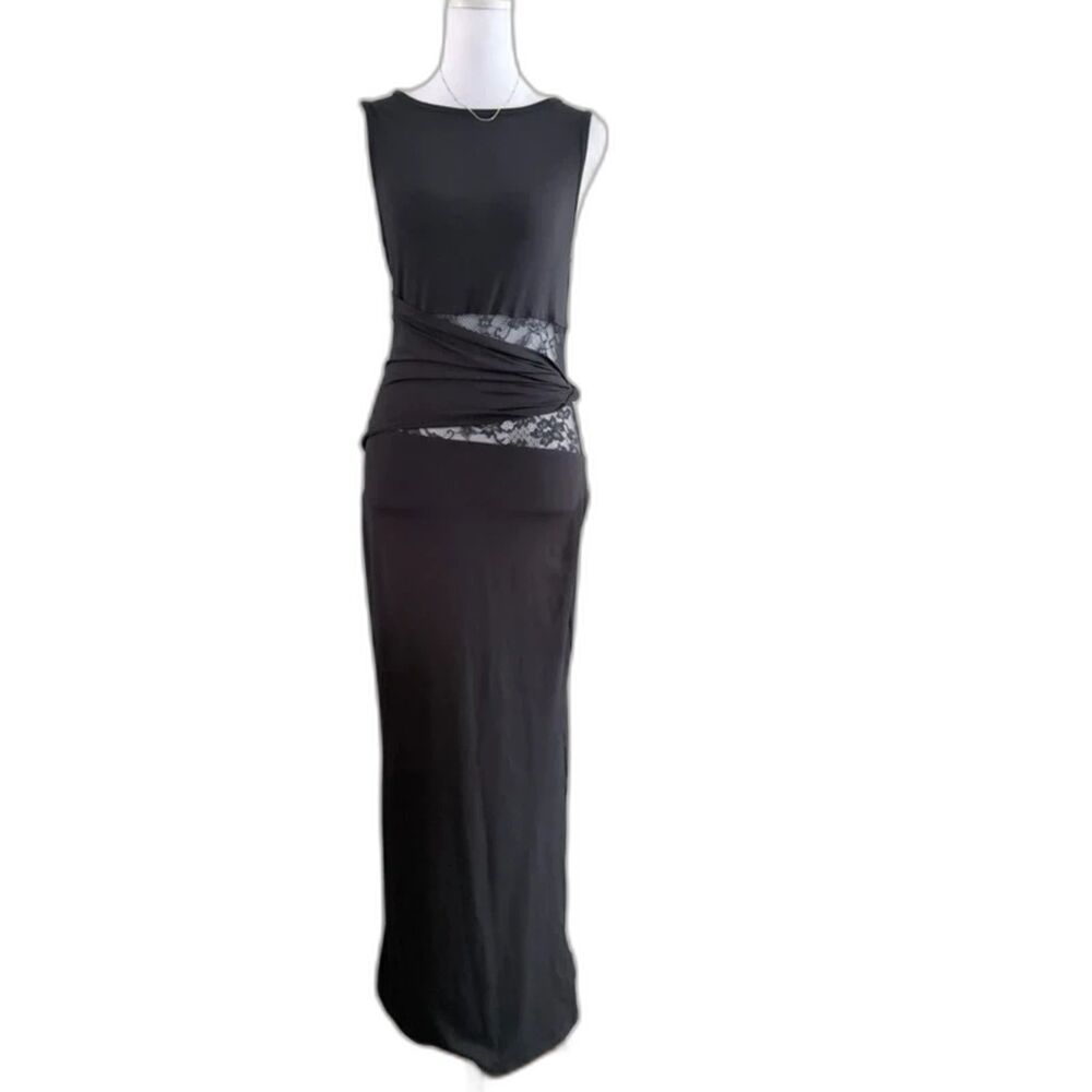 Elegant Black Lace Cutout Maxi Dress | Bodycon Formal Evening Party Dress